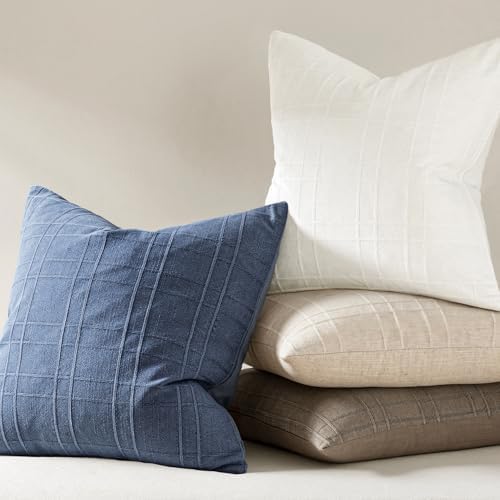 MIULEE Linen Plaid Pillow Covers Coastal Decorative Euro 24x24 Blue - Image 6