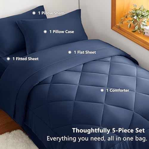 CozyLux Twin XL Comforter Set 68"x88" Navy - Image 6