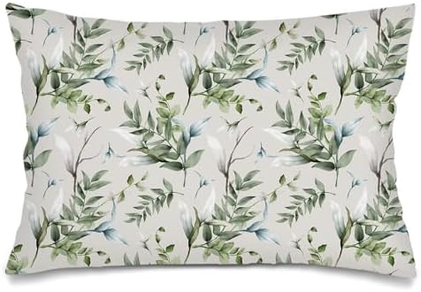 Floral Spring Throw Pillow Cases Queen Size Set of 2, Leaves Sage Green Pillow by Unknown