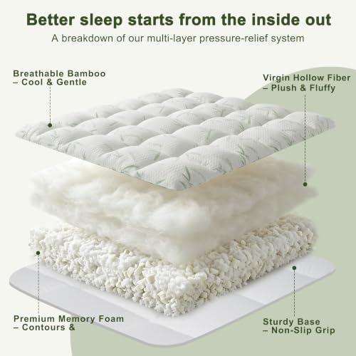 4 Inch Mattress Topper Memory Foam Cooling Bamboo Queen Size - Image 3