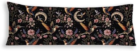 Vintage Moody Dark Floral Hummingbird Moon Body Pillow Cover 20x54, Dark by Exqcom