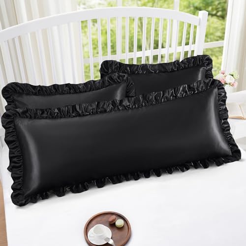 Homiest Black Ruffle Satin Body Pillow Cover - Image 5