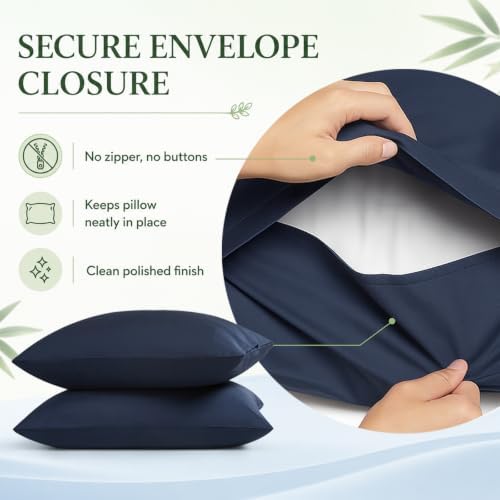 Pillow Cases Set, 100% Rayon from Bamboo, Queen 20"x30" Navy - Image 6