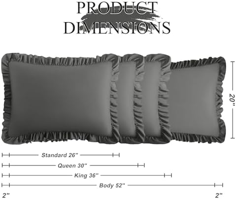 Ruffled Queen Pillow Shams, 2 Pack, 20x30 Inches, Dark Grey - Image 3