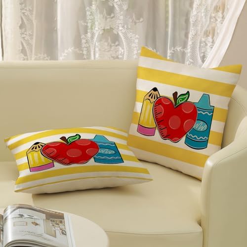 Classroom Pillow Covers 18x18 Inch Set of 2 Yellow Stripes Preppy Throw Pillows - Image 4
