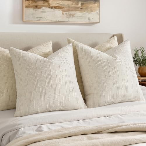 MIULEE Chenille Textured Euro Pillow Covers Cream White 24x24 Set of 2 - Image 5