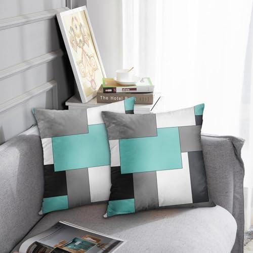 Emvency Throw Pillow Covers Set of 2, 18 x 18 Inch, Teal Geometric - Image 2