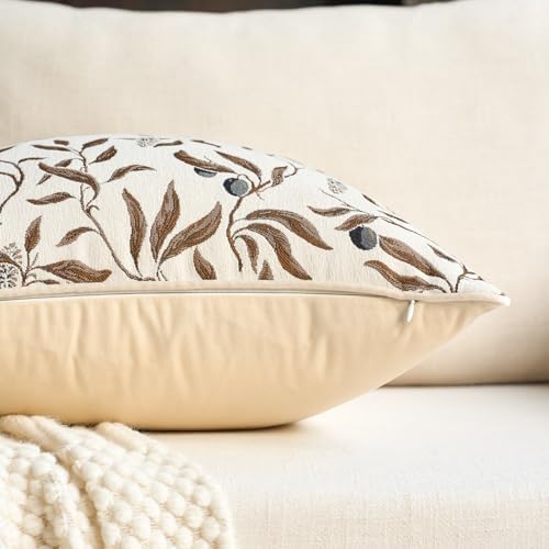 Alerfa Beige Floral Throw Pillow Cover 20 x 20 Inch Sqaure Luxury Decorative - Image 3