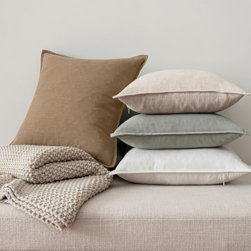 MIULEE Neutral Boho Linen Decorative Pillow Covers 16x16 Inch Pack of 4 - Image 7