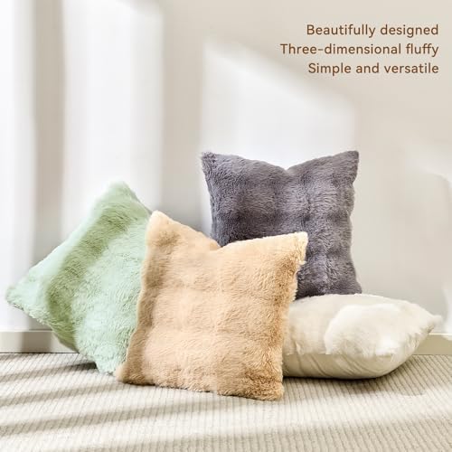 AmHoo Pack of 2 Throw Pillow Covers 3D Dense Faux Rabbit Fur Cozy Super Soft - Image 5