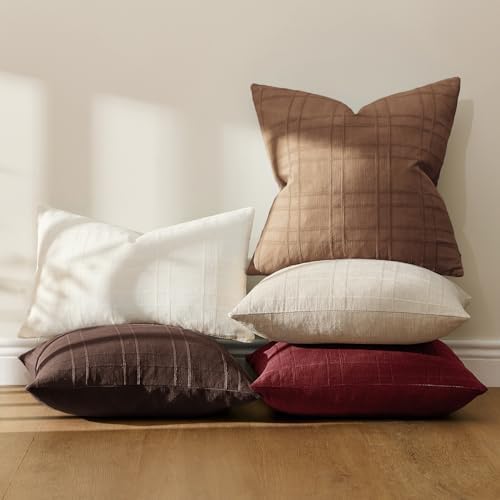 MIULEE Linen Plaid Pillow Covers Christmas Decorative Euro 24x24 Burgundy - Image 7
