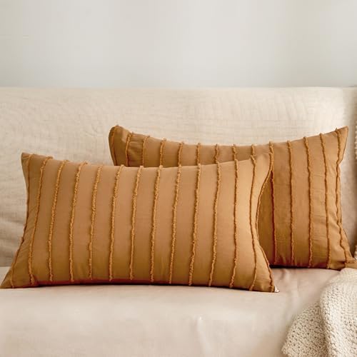 JELLYMONI Rust Striped Tufted Pillowcases 12"x 20" by JELLYMONI