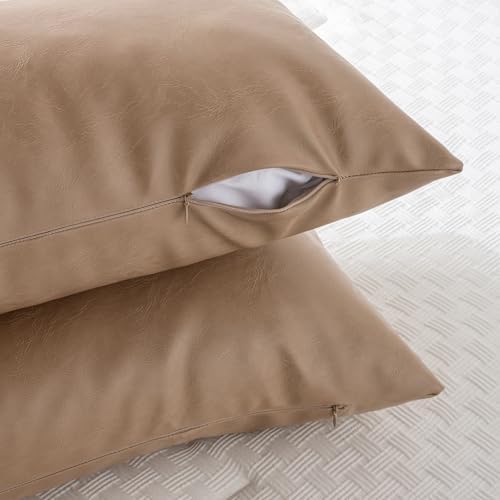 Fancy Homi Tan Boho Long Lumbar Faux Leather Body Decorative Throw Pillow Cover - Image 3