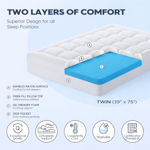 ELEMUSE 3 Inch Twin Dual Layer Memory Foam Mattress Topper - Image 5