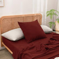BESTOUCH Washed Cotton Pillowcases Linen Feel Fired Brick Red Euro by BESTOUCH