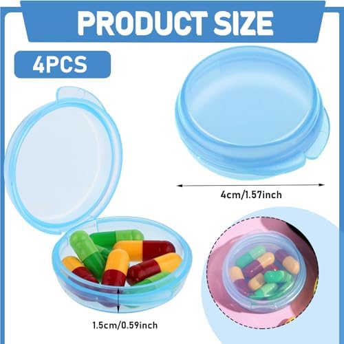 4 Pcs Mini Pill Organizer Small Pill Box Cute Portable Pill Case, 4 Blue - Image 2