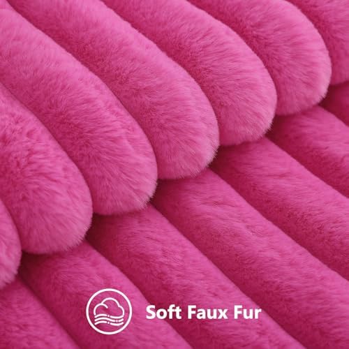 decorUhome Fall Faux Fur Throw Pillow Covers 18x18 Set of 2 Hot Pink - Image 2