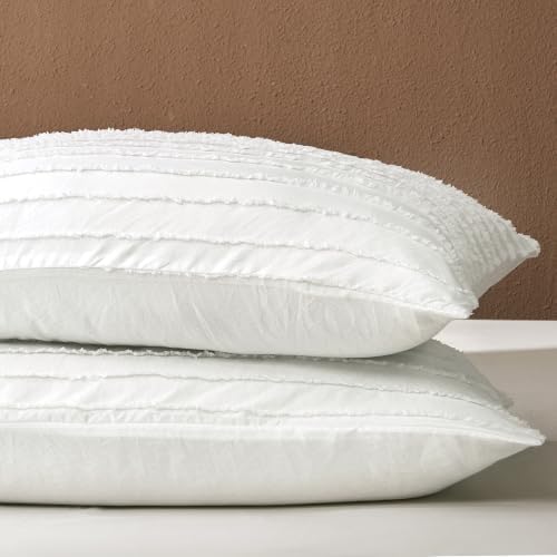 JELLYMONI White Horizontal Striped Tufted Pillowcases King Size by JELLYMONI