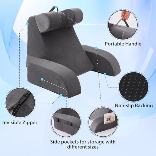 21" Reading Pillow for Bed Grey, Flip Headrest and Back Support - Image 3