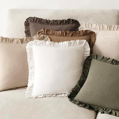 Foindtower Set of 2 Decorative Soild Fringe Ruffle Throw Pillow Covers Soft - Image 6