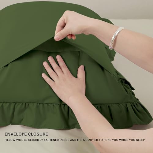 Ruffle Pillow Case Standard Size Set of 2, Dark Olive Green - Image 5