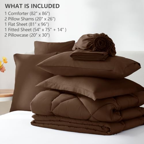 CozyLux Full Comforter Set 82"x86" Brown - Image 6