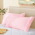 Vonty Pink Ruffled Pillow Cases Set of 2, Standard Size, 20x26 Inch by CreateCozyLife