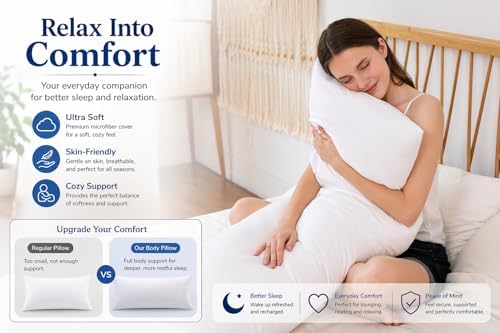 EVOLIVE Body Pillow Insert 21"x54", Medium Support, Microfiber Fill - Image 6