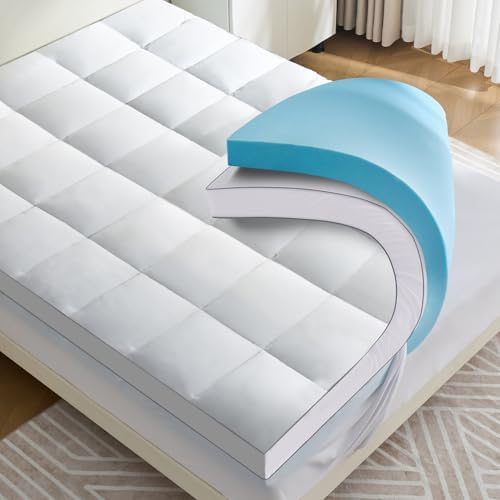 4 lnch Dual Layer Mattress Topper Queen Size, 2 Inch Cooling Gel Memory Foam by Unknown