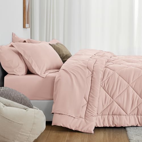 Love's cabin Full Comforter Set Pink, 7 Pieces Full Bed in a Bag, All Season - Image 3