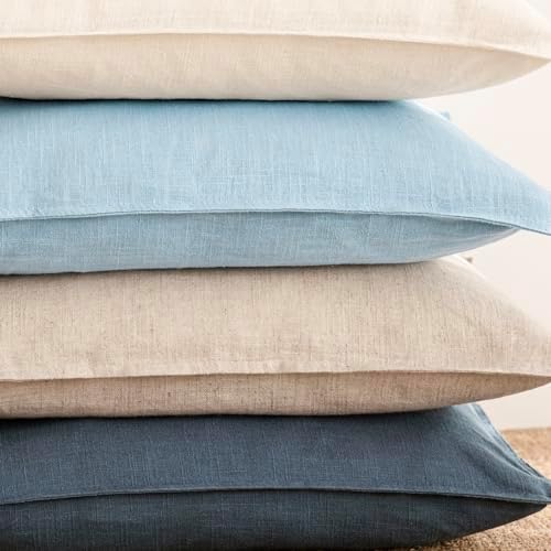 Foindtower Linen Solid Decorative Throw Pillow Covers 24x24 Inch Light Blue - Image 7