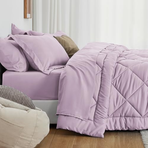 Love's cabin Queen Comforter Set Light Purple, 7 Pieces Queen Bed in a Bag - Image 3