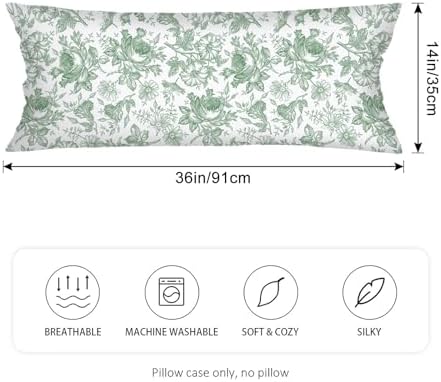 Sage Green and White Porcelain Floral Lumbar Pillow Cover 14x36 Long Body - Image 2