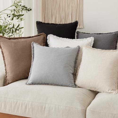 Foindtower Boho Linen Fringe Lumbar Throw Pillow Covers 12×24 Light Gray - Image 6