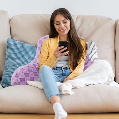 A Nice Night Faux Fur Reading Pillow, Checkered Fluffy Grid Plaid, Bed Wedge - Image 5