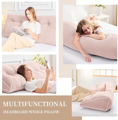 Sasttie Headboard Pillow Full, Wedge Pillow Headboard, Light Pink - Image 6