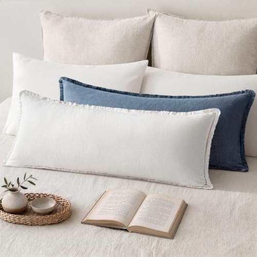MIULEE 14x36 Long Linen Fringe Lumbar Pillow Covers Set of 1 White - Image 3