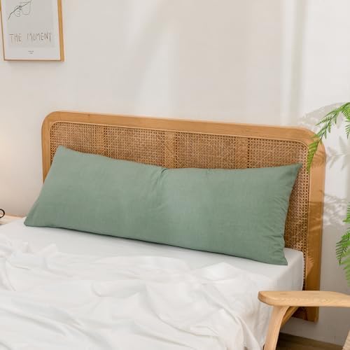 BESTOUCH Washed Cotton Pillowcases Linen Feel Green Body - Image 3