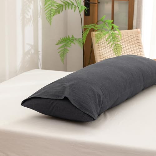 BESTOUCH Washed Cotton Pillowcases Linen Feel Dark Black Body - Image 4