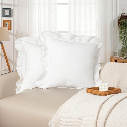 JoraLion Ruffled Throw Pillow Cover 20x20 Solid White by JoraLion