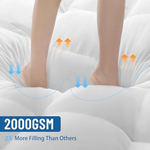4 Inch Memory Foam Mattress Topper, Cooling Extra Thick 2000 GSM Pillow Top - Image 3