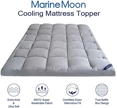 Marine Moon Mattress Topper King Cooling Pillow Top Thick Plush Pad Cover - Image 2