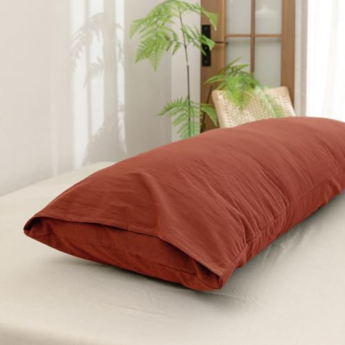 BESTOUCH Washed Cotton Pillowcases Linen Feel Burnt Brick Red Body - Image 4
