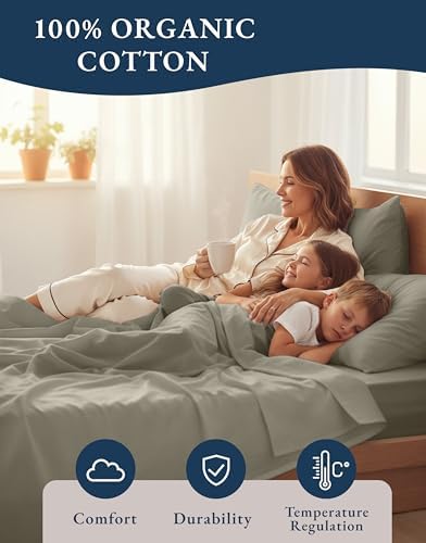 LANE LINEN 100% Organic Cotton King Sheet Set, Soft & Comfy Percale Eco - Image 6