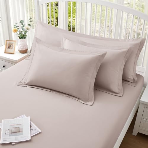 Homiest Beige Pillow Shams Queen Size Set of 2, 2-Inch Flange - Image 2