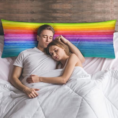Rainbow Body Pillow Cover Watercolor Lines Pillowcase - Image 6