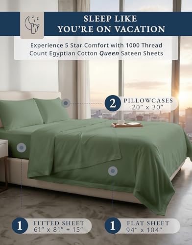 LANE LINEN Sateen Sheets Queen Size 100% Egyptian Cotton - Image 2