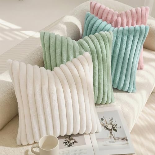 decorUhome Fall Faux Fur Throw Pillow Covers 16x16 Set of 2 Sage Green - Image 6