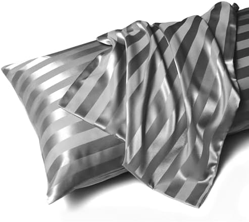 MR&HM Satin Body Pillow case, Dark Grey Striped by MRHM