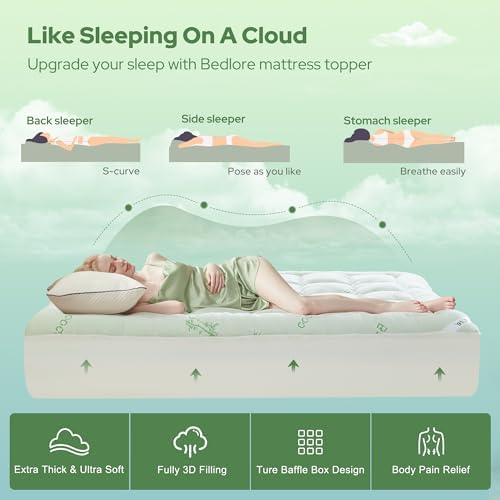 BEDLORE Full Size Mattress Topper Viscose Bamboo, Pillow Top Mattress Pad - Image 4